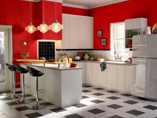 big red kitchen design