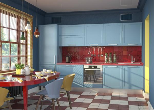 blue end red kitchen