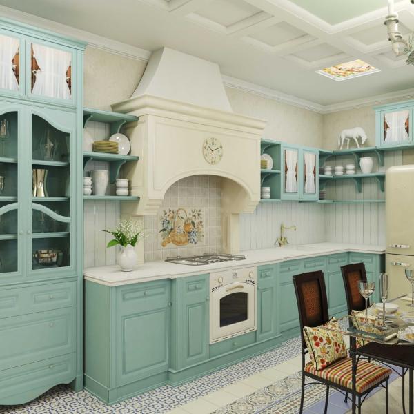 Scandinavian kitchen in turquoise color