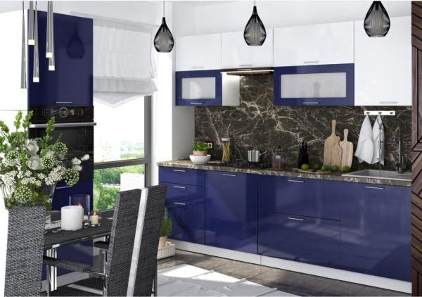 kitchen set in blue and white shades