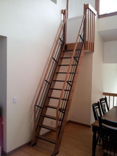 Stairs to the attic in a small house 2908f27f0ad2880314311993542138ed