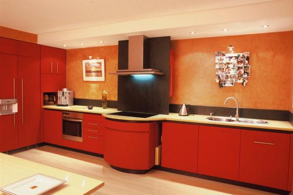 Red kitchen with orange