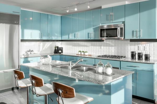 The light turquoise kitchen