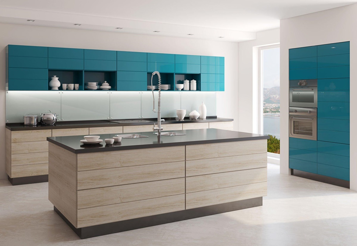 Features of the interior design of the blue kitchen