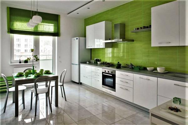 Green kitchens are bright and modern