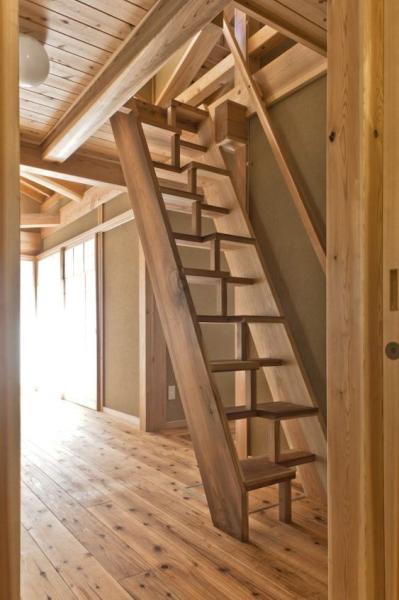 Stairs to the attic in a small house f4b318e84919a8e89c37fbbce7ab26ae
