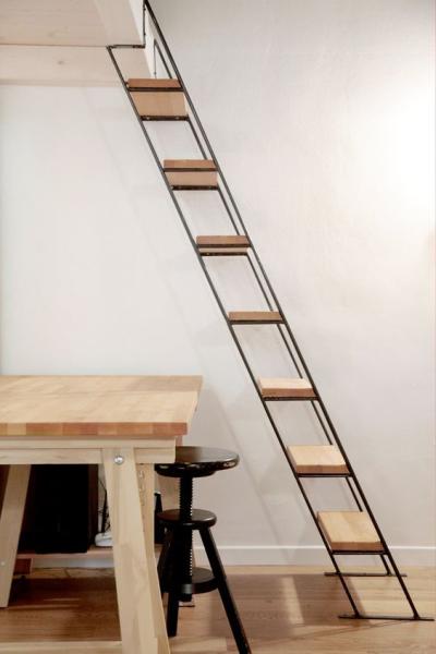 Stairs to the attic in a small house fd4bd54ac21e76d9817ca0237315cf50